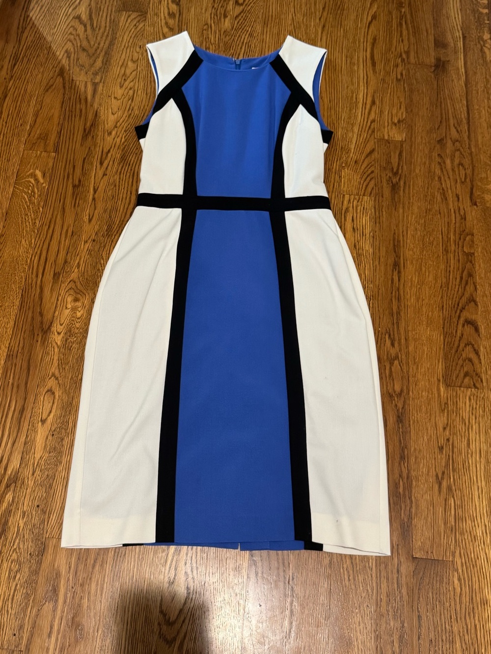 Calvin Klein Blue, White and Black Colorblock Sheath Dress